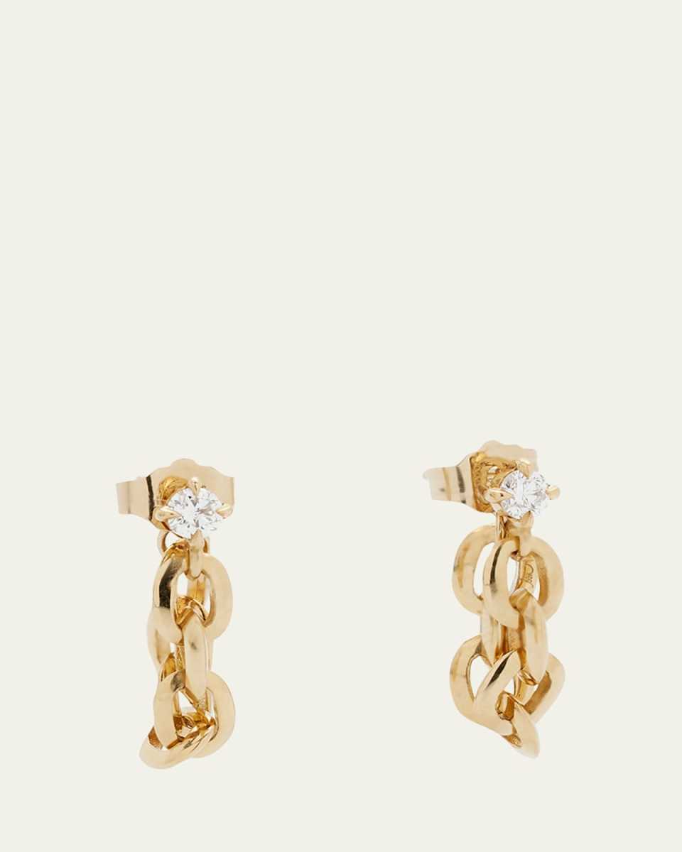Extra-Small Knife-Edge Chain Huggie Earrings with 3mm Diamonds